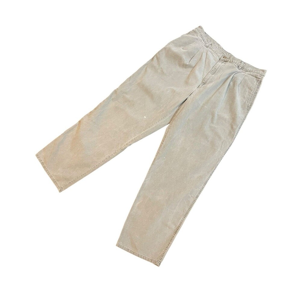 Vintage Faded Green Washed Cotton Relaxed Fit Chino Pants Size 36x31